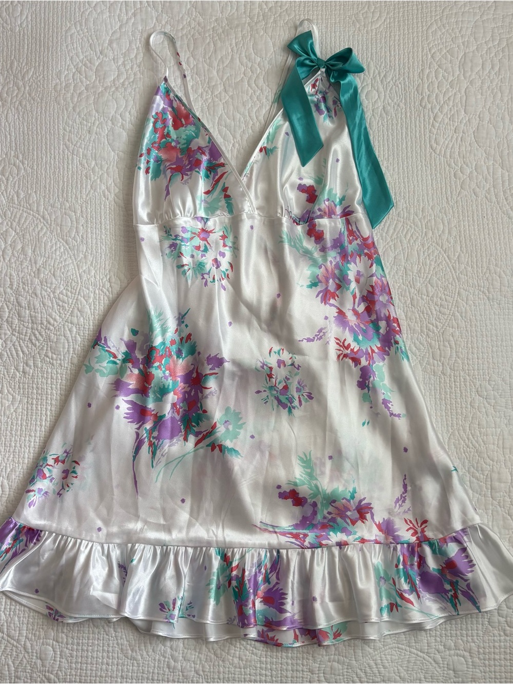 Vintage 90s Floral Bow Detail Slip Mini Dress